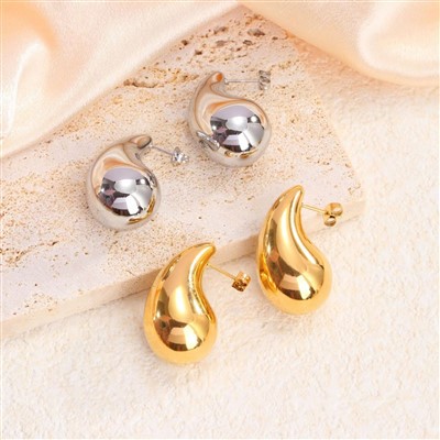 Large Water Drop Hollow Comma Earrings Premium