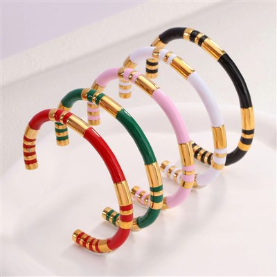 European And American Vintage Bamboo Oil Dripping C-shaped Enamel Bracelet For Women
