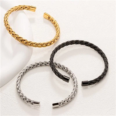 Titanium Steel C-shaped Open Twist Braided Bracelet